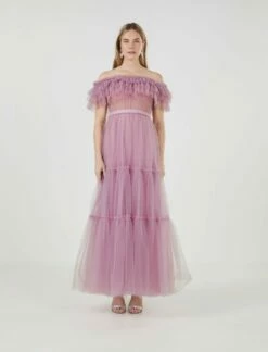 BCBGMAXAZRIA Charmante Off-the-Shoulder Gown -Bcbg Shop 12.30 D MX07D32E LAV 1600