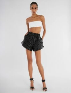 BCBGMAXAZRIA Arielle Faux Leather Lace Short -Bcbg Shop 2.28 D ADR70341 001 2