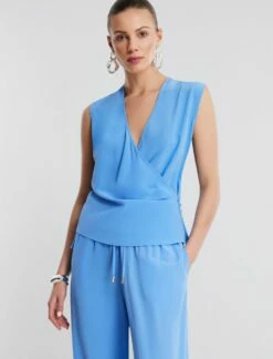 BCBGMAXAZRIA Corinne Plunging Silk Top