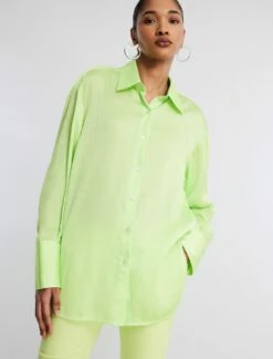 BCBGMAXAZRIA Satin Button-Up Top