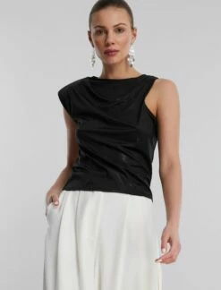 BCBGMAXAZRIA Asymmetrical Cap Sleeve Top