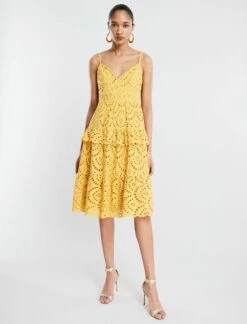 BCBGMAXAZRIA Camille Eyelet Lace Midi Dress