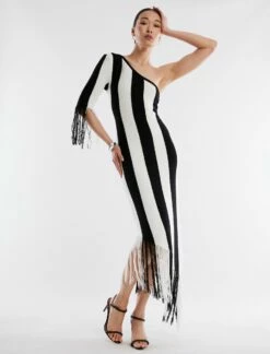 BCBGMAXAZRIA Cassius Fringe Hem Dress