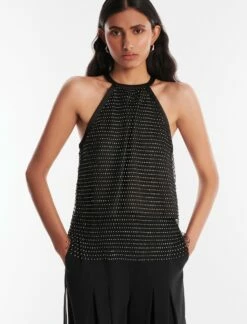 Front Page 30 BCBGMAXAZRIA Adele Sparkle Net Halter Top
