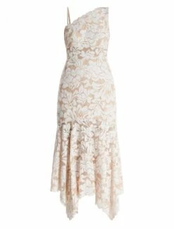 BCBGMAXAZRIA Alabama One Shoulder Lace Ruffle Gown -Bcbg Shop 5.30 D MX03D32E NAT 8
