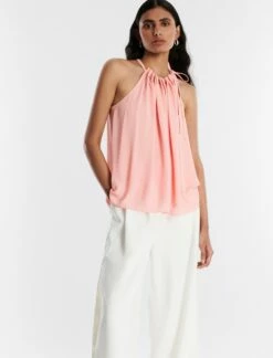 BCBGMAXAZRIA Neck Tie Halter Top