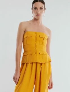 BCBGMAXAZRIA Dakota Linen Peplum Top