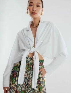 BCBGMAXAZRIA Draped Tie Front Top