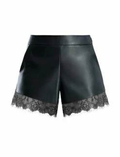 BCBGMAXAZRIA Lace Trim Faux Leather Short -Bcbg Shop 7.30 B 2Y05B37E BLK 8