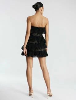 BCBGMAXAZRIA Lilia Pleated Ruffle Lace Mini Dress -Bcbg Shop 7.30 D MY05D02E BLK 4