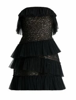 BCBGMAXAZRIA Lilia Pleated Ruffle Lace Mini Dress -Bcbg Shop 7.30 D MY05D02E BLK 8