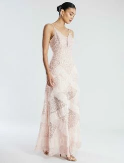 BCBGMAXAZRIA Isla Beaded Illusion Ruffle Gown -Bcbg Shop 7.30 D MY05D07E PNK 3