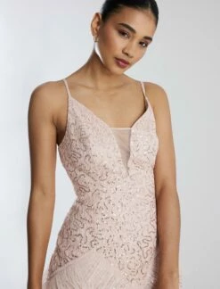 BCBGMAXAZRIA Isla Beaded Illusion Ruffle Gown -Bcbg Shop 7.30 D MY05D07E PNK 5