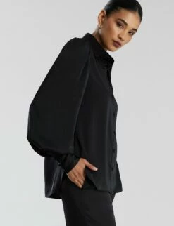 BCBGMAXAZRIA Balloon Sleeve Button-Up Top -Bcbg Shop 7.30 T 2B06T05E BLK 6a