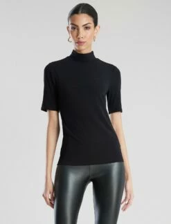 BCBGMAXAZRIA Mock Neck Short Sleeve Top