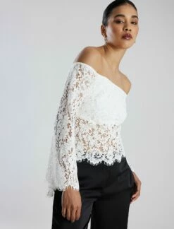 BCBGMAXAZRIA Off-The-Shoulder Bell Sleeve Lace Top
