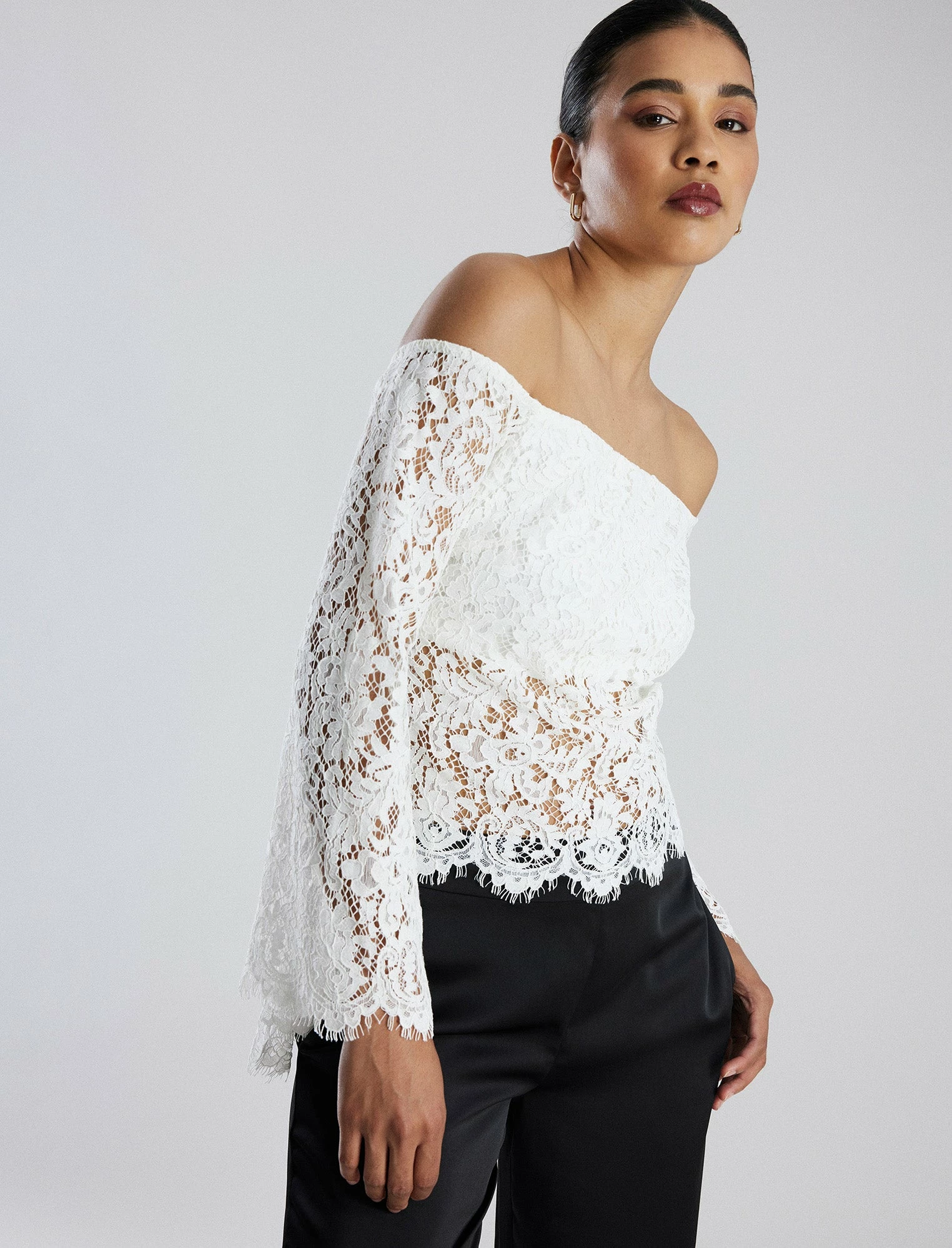 BCBGMAXAZRIA Off-The-Shoulder Bell Sleeve Lace Top 3 BCBGMAXAZRIA Off-The-Shoulder Bell Sleeve Lace Top