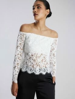 BCBGMAXAZRIA Off-The-Shoulder Bell Sleeve Lace Top 16 BCBGMAXAZRIA Off-The-Shoulder Bell Sleeve Lace Top -Bcbg Shop 7.30 T 2Y05T09E GAR 6