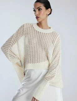BCBGMAXAZRIA Open Knit High-Low Cocoon Sweater