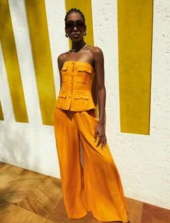 BCBGMAXAZRIA Dakota Linen Peplum Top -Bcbg Shop RemingtonWideLegEditorial